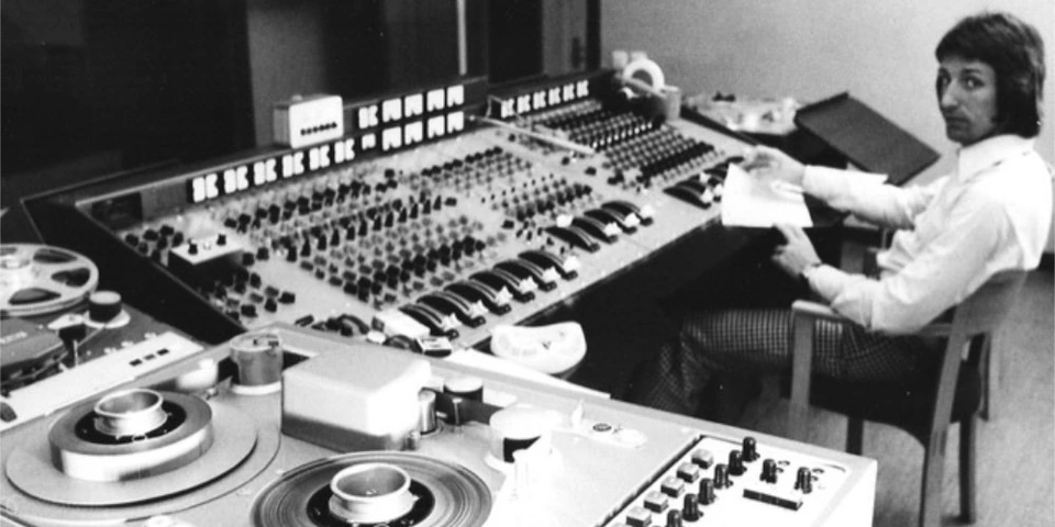 Bengt Palmers at the mixing console, with reel-to-reel tape machines in the foreground