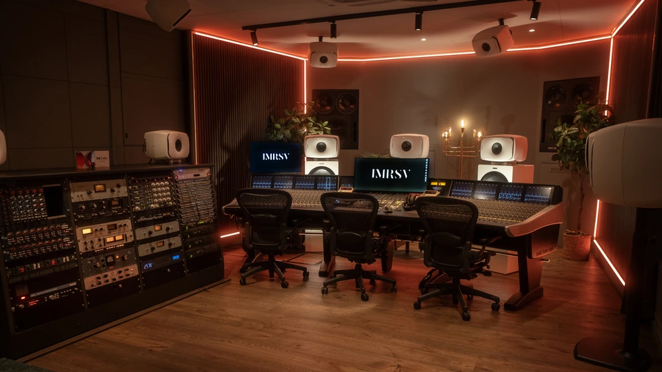 Studio 1 control room, available for stereo and Dolby Atmos mixing