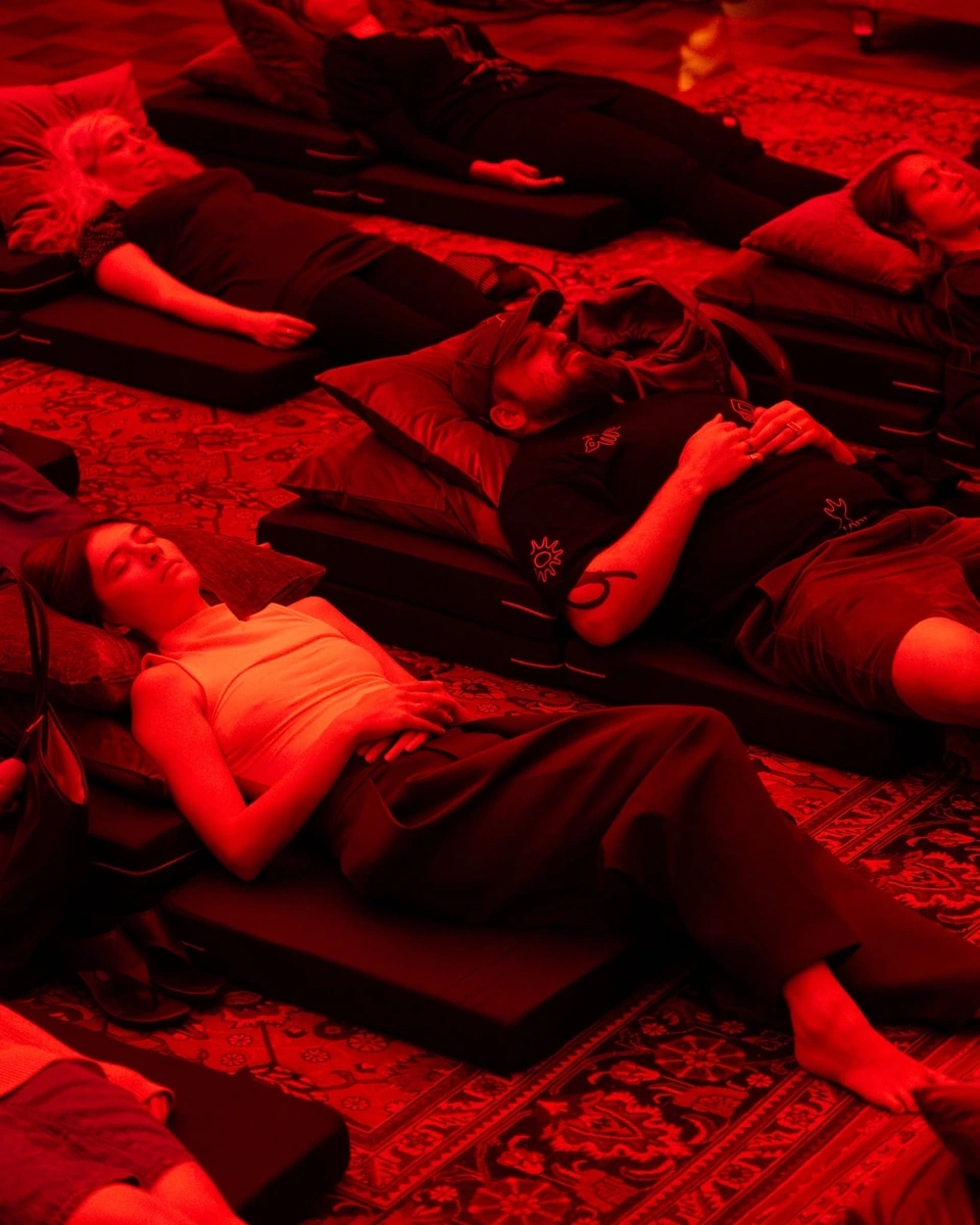 Guests reclining in the recording room during Sleep Event