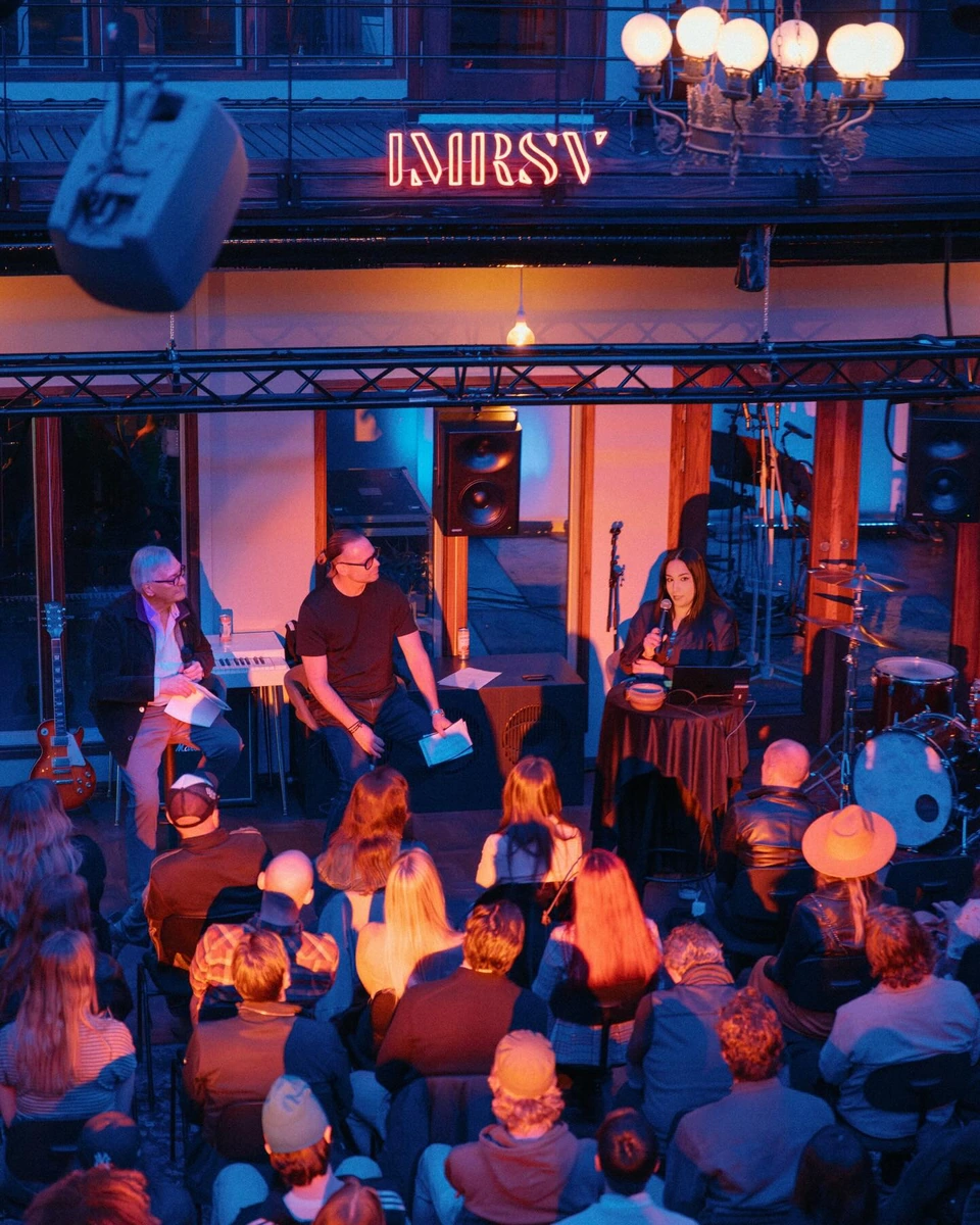 The Dolby listening event in IMRSV’s recording room during Stockholm Music Week