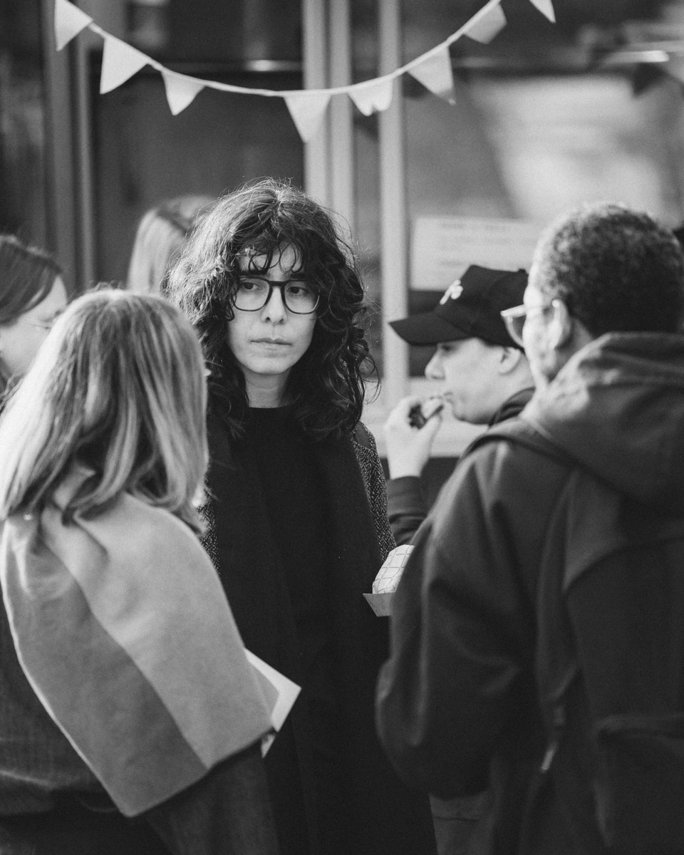 Conversations outside the studio during the Dolby event