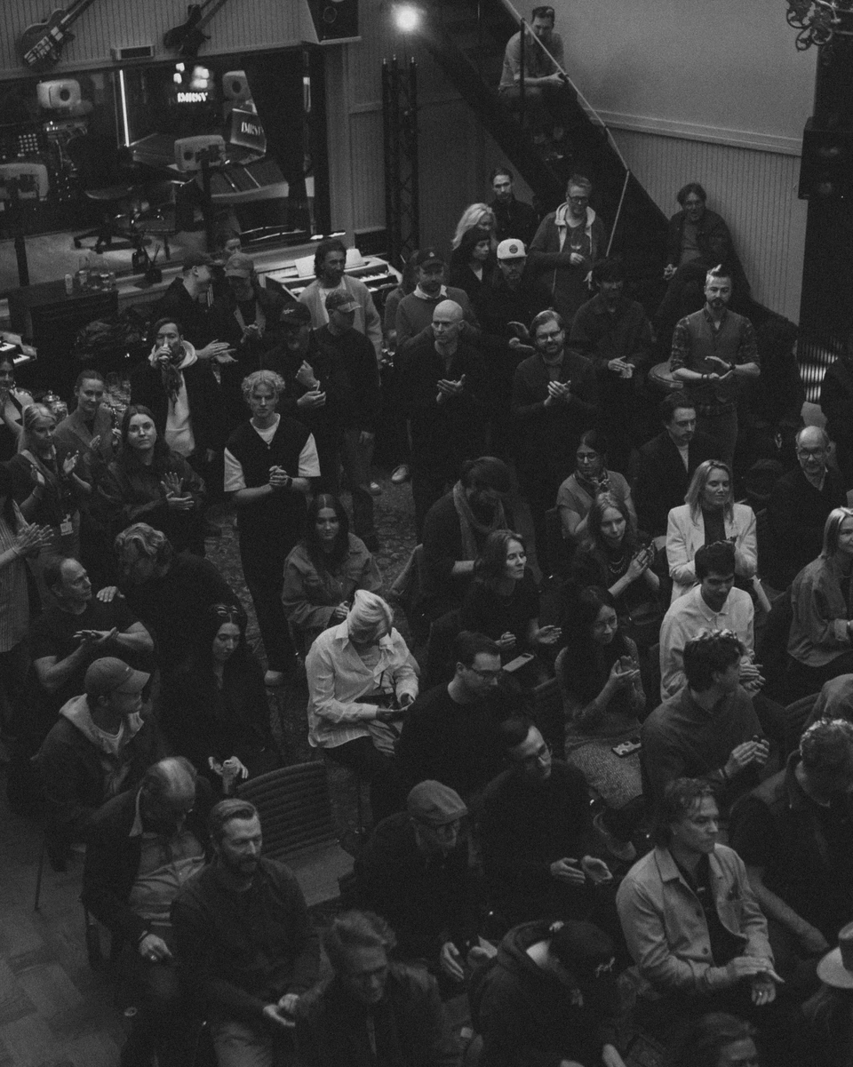 A view across the audience in the recording room