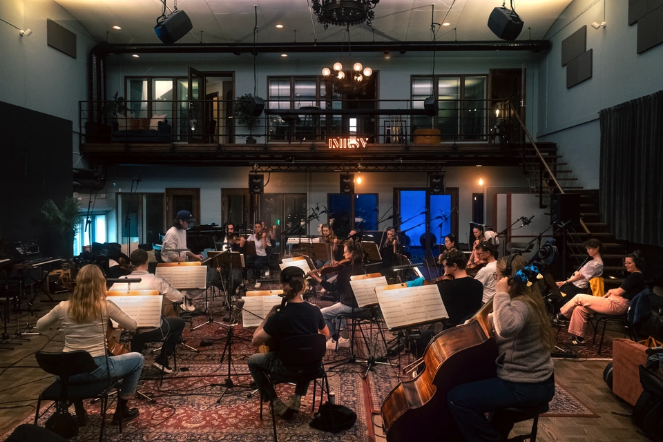 Stockholm Studio Orchestra recording together in the live room at IMRSV Studios